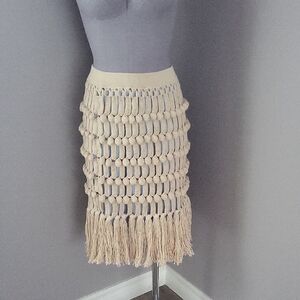 J Crew Cream Fringe Knit Skirt